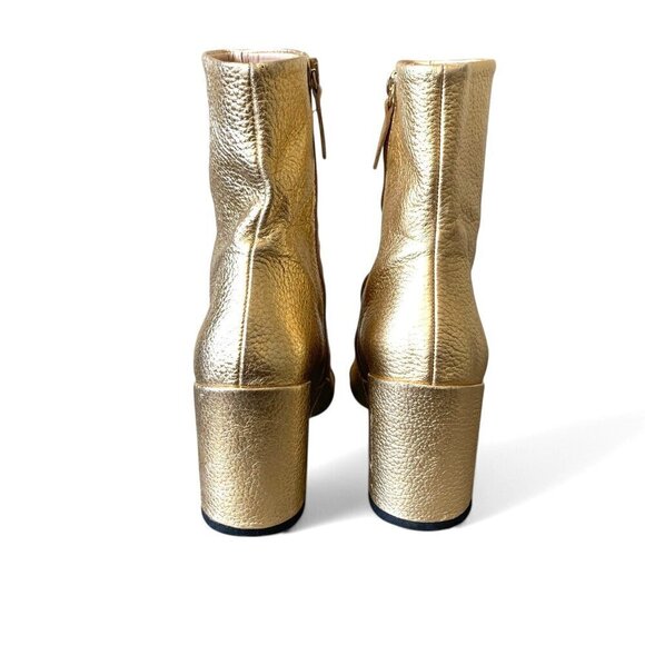 MANGO Gold Metallic Leather Ankle Boots With Block Heel & Side Zip Closure Sz 7 - Picture 11 of 16